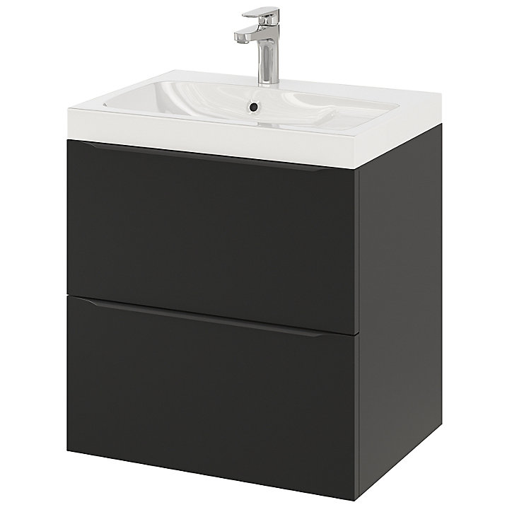 Ensemble salle de bains l.60 cm meuble à suspendre Imandra noir mat + plan vasque résine blanc
