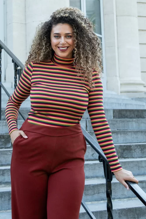 King Louie Mimmi stripe rollneck top in cabernet rood