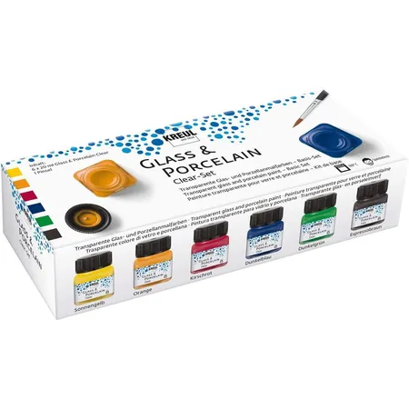 KREUL Glas- und Porzellanfarbe 6 x 20 ml, inklusive Pinsel