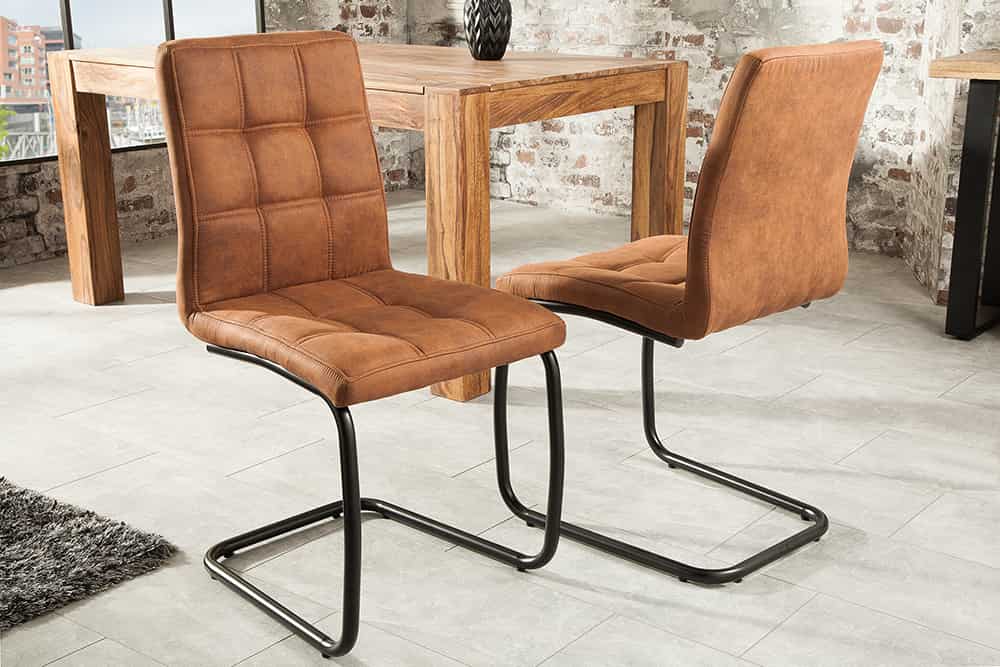 Industrial Freischwinger Stuhl MODENA hellbraun mit Ziersteppung