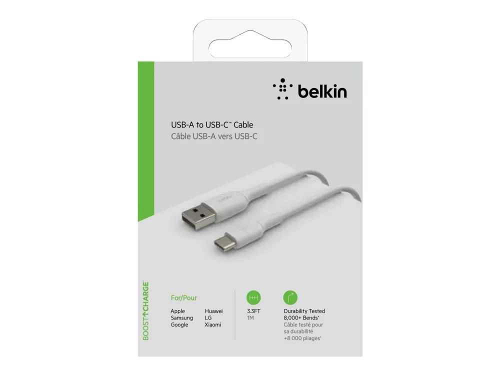 Belkin BoostCharge - USB-kabel - 24 pin USB-C (han) til USB (han) - 1 m - hvid