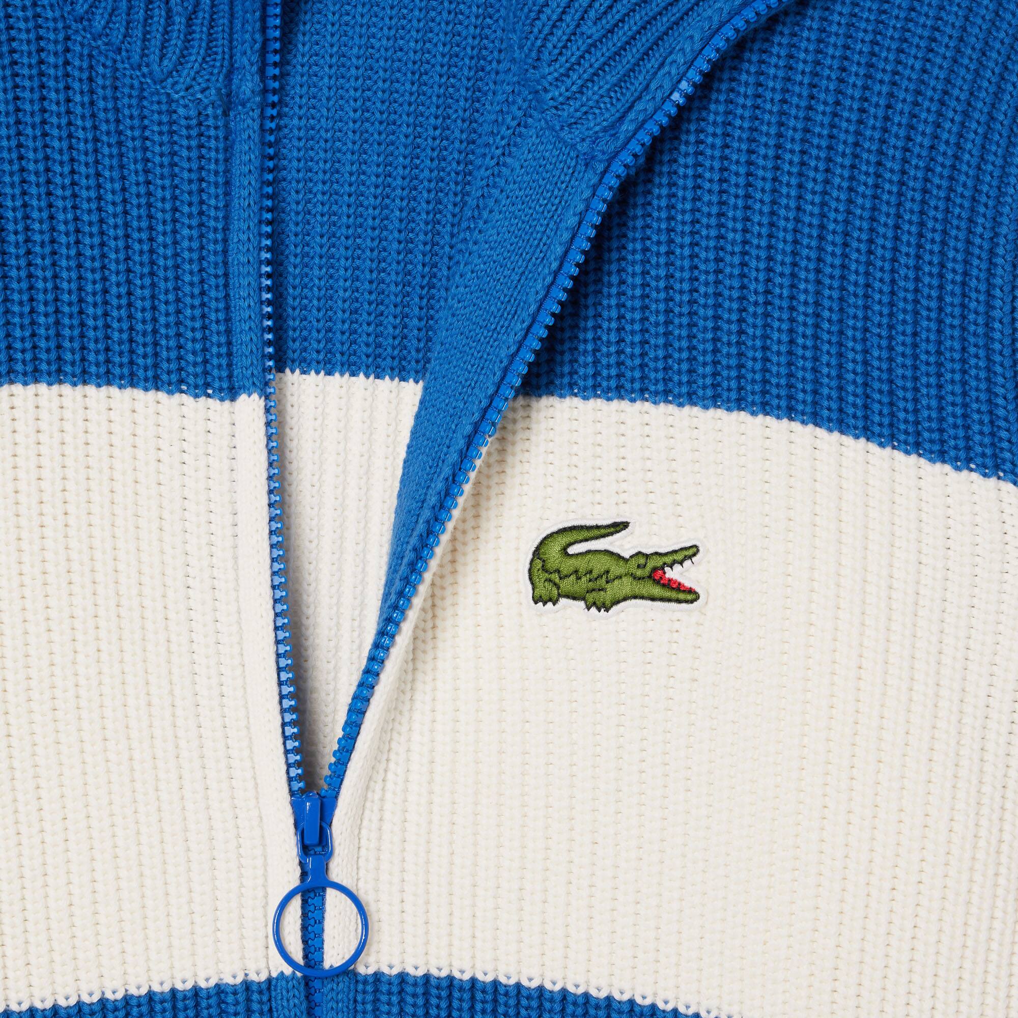 Cardigan zippé color-block en coton Pullovers - Bleu - Lacoste - Femme