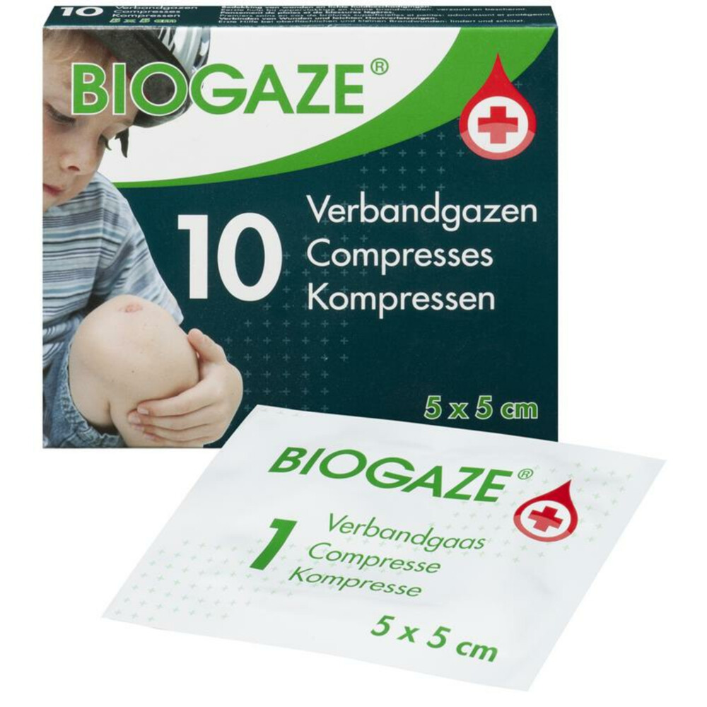 2x Biogaze Verbandgazen 5 x 5 cm10 stuks