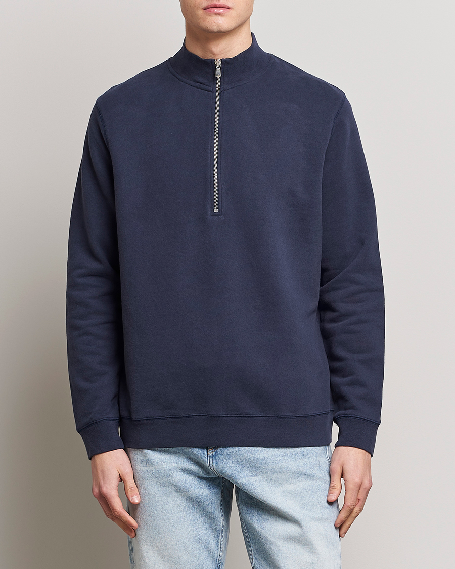 Sunspel Loopback Half Zip Sweatshirt Navy