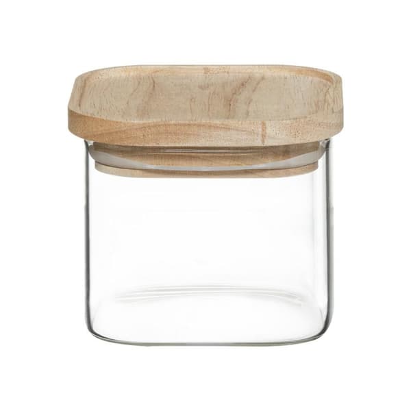 4 stablebare glasskrukker med trelokk