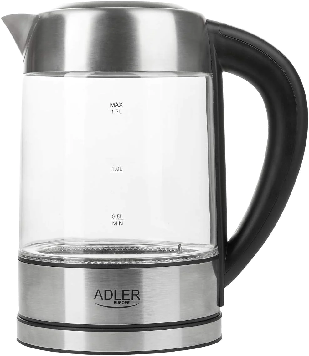 bouilloire électrique de 1,7L 2200W transparent gris noir Adler