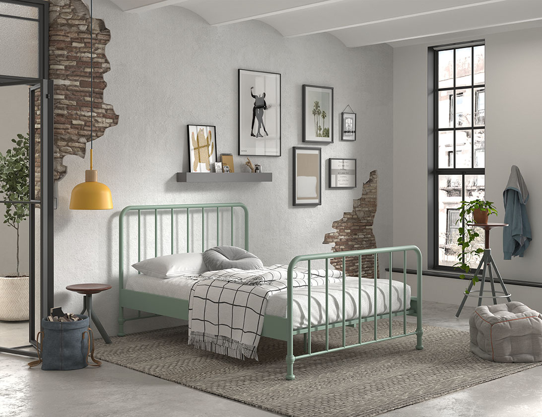 Metallbett BRONXX - olivgrün matt - 140x200 cm