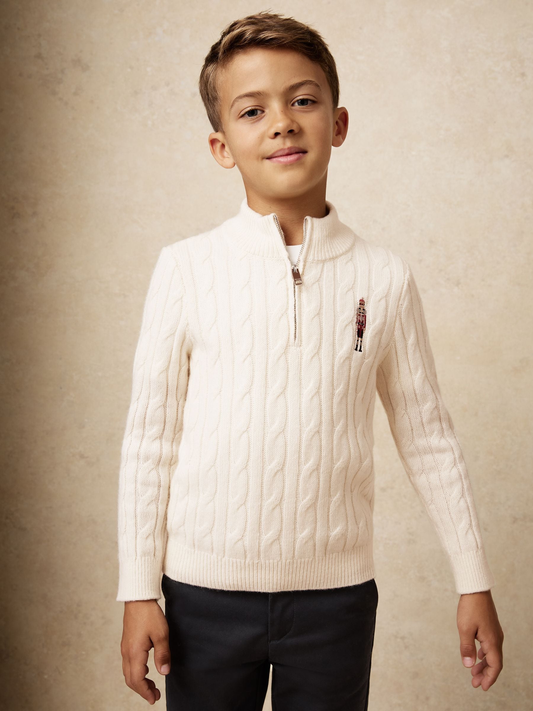 Off White - Reiss Nollaig Wool-Blend Half-Zip Nutcracker Jumper