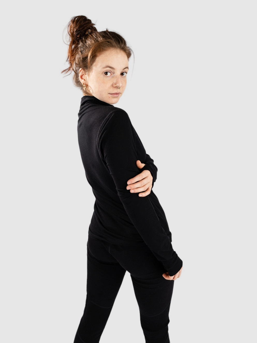 Mons Royale Merino Cascade Flex Mock Neck Base Layer Top black