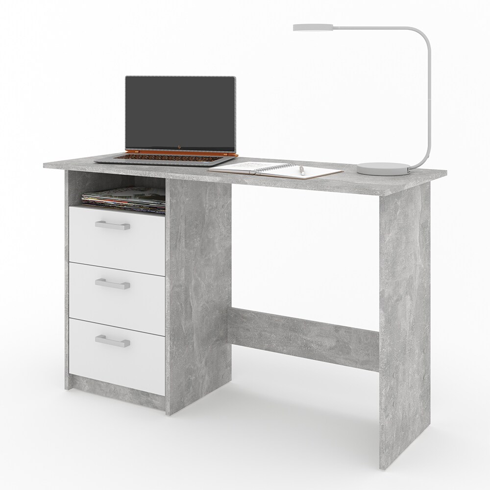 VICCO Schreibtisch MEIKO Weiß Beton Optik Arbeitstisch Bürotisch Regal PC Tisch