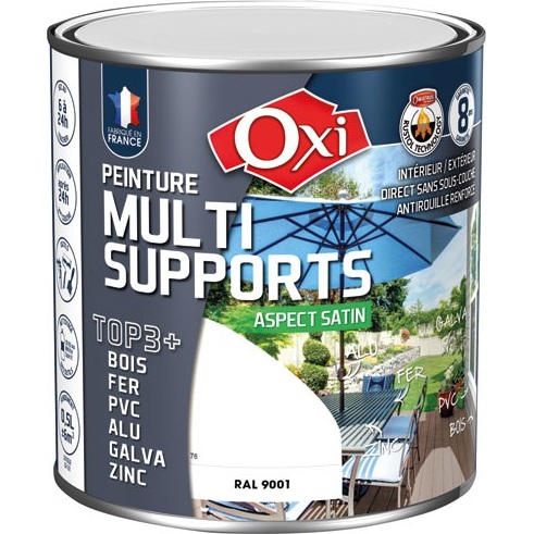 Peinture Satin Multi-supports 0.5 L Top 3+ - Blanc Crème