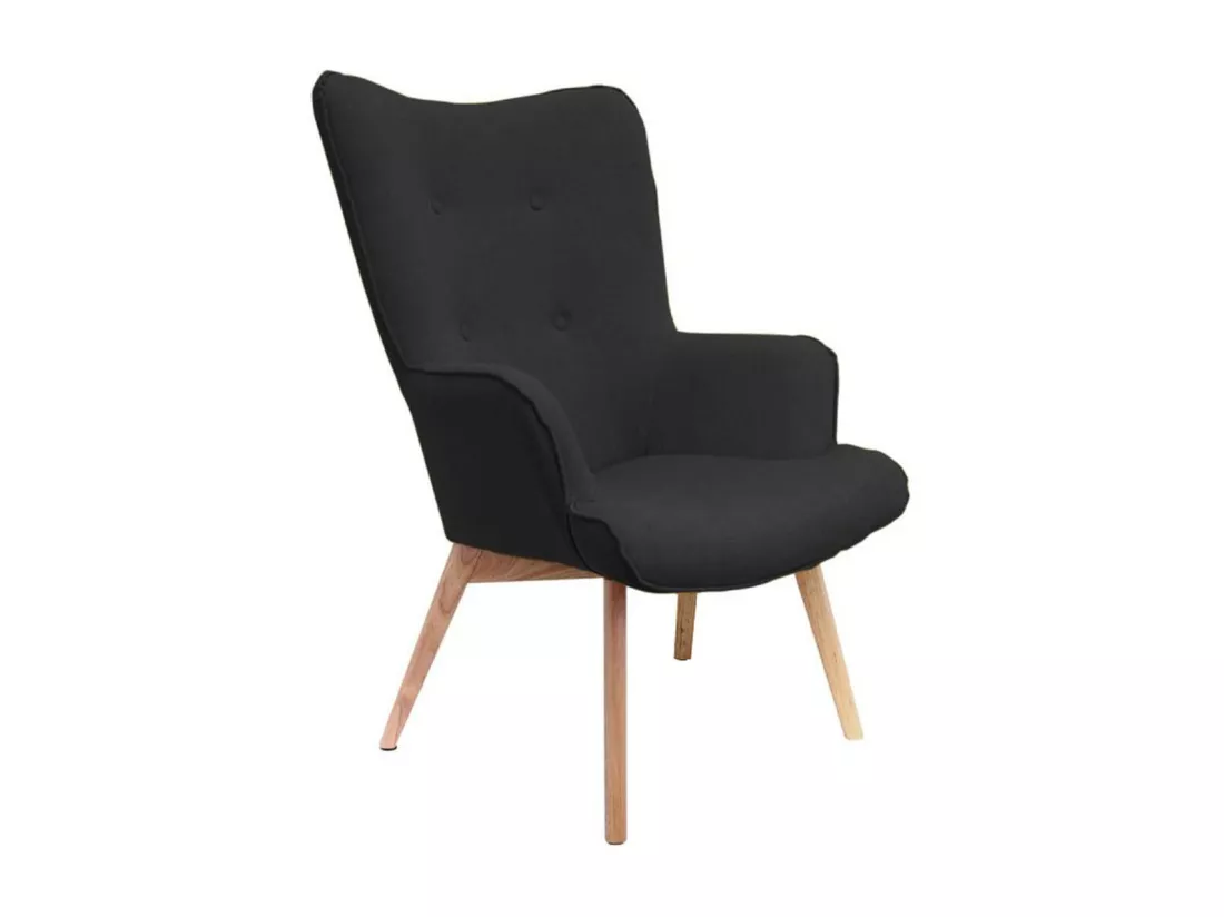 HAYNA - Fauteuil Noir et Piétement Naturel
