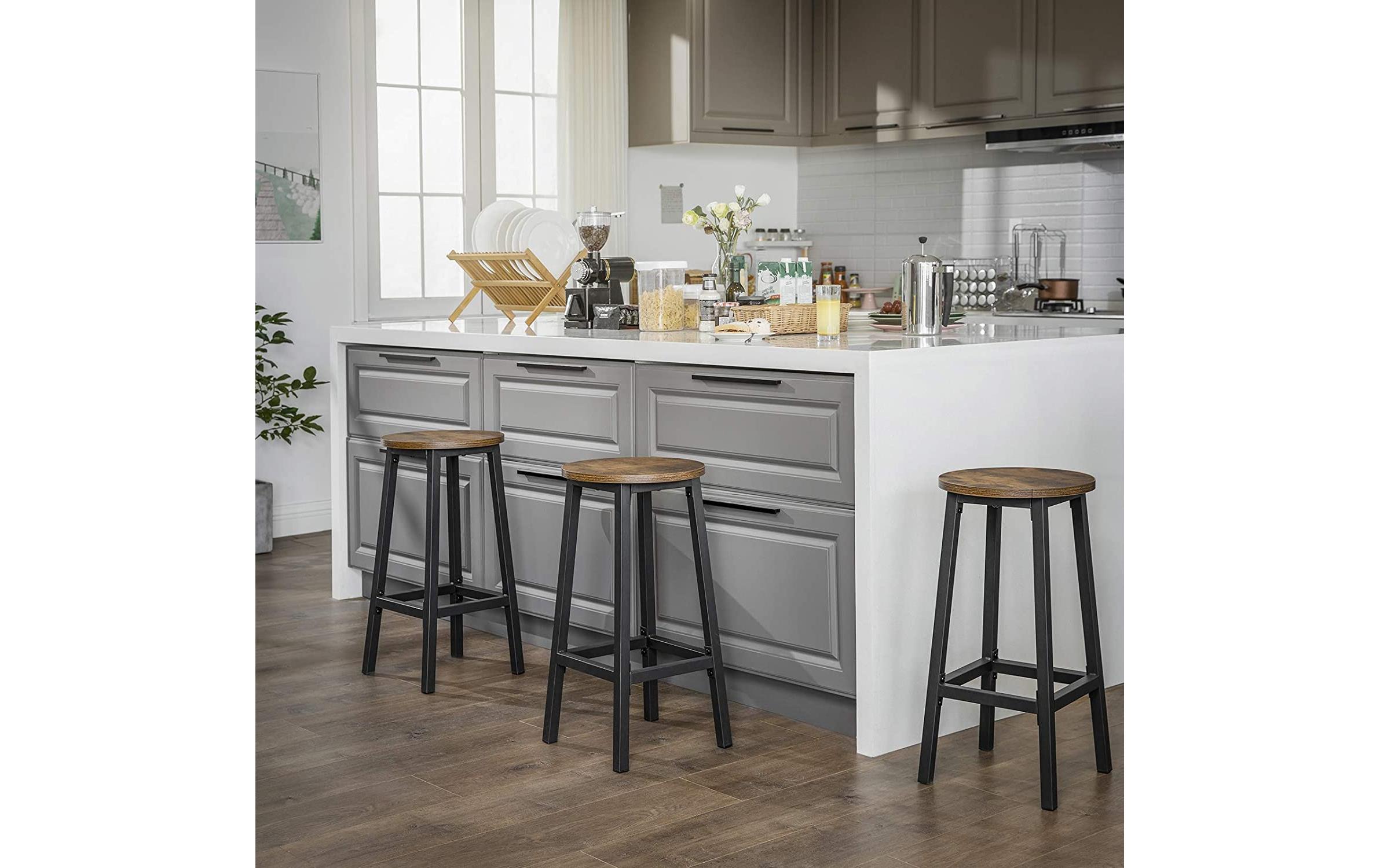 Barhocker rund, 2er Set 32 x 65 cm, Braun/SchwarzBarstühle