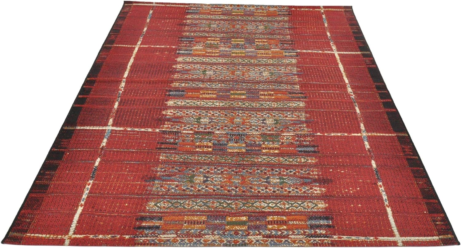 THEKO | Indoor/Outdoor Teppich Aurora Muster | maschinell gewebt | Farbe: Rot | 120 x 180 cm