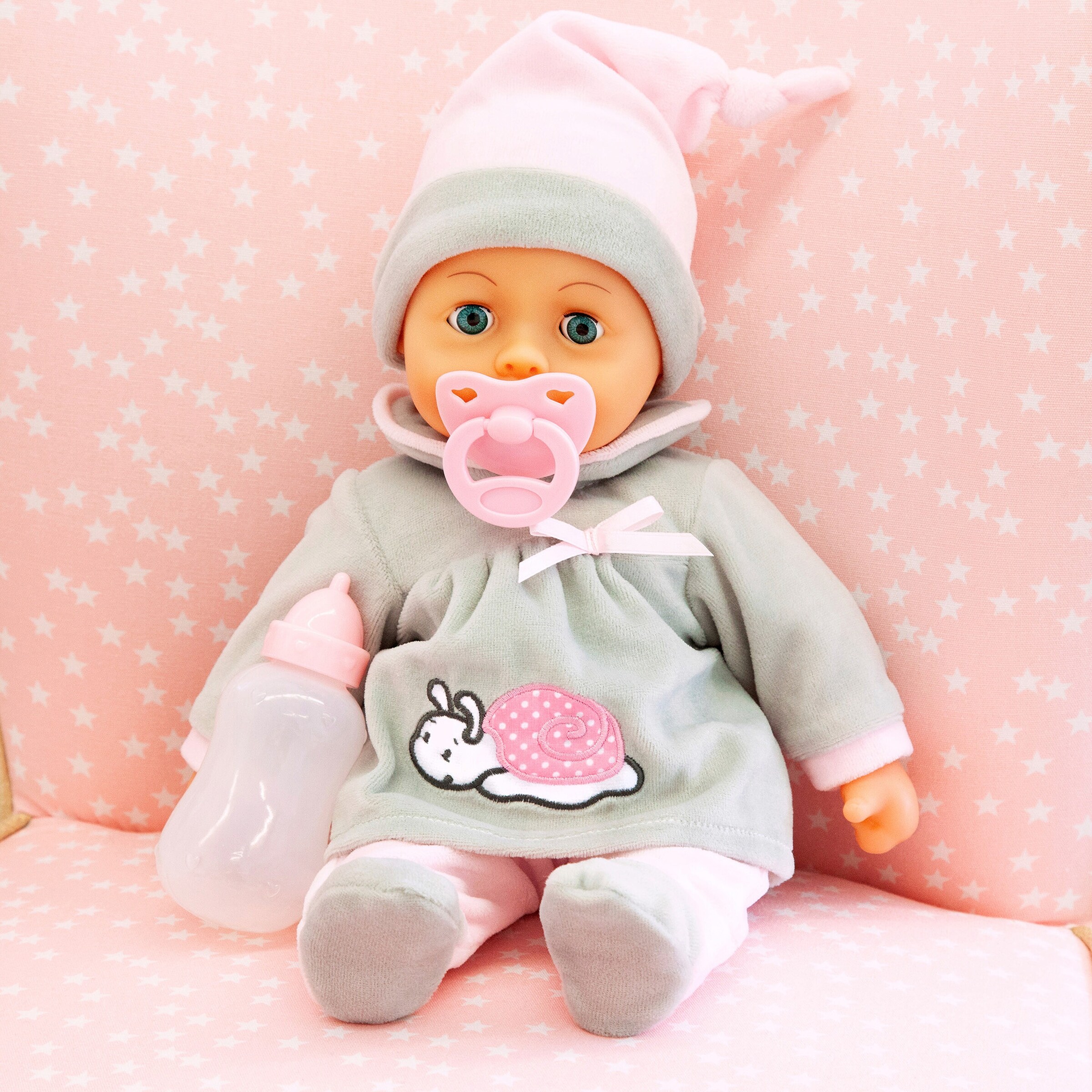 Bayer Design Puppe First Words Baby mit Funktionen 38cm grau