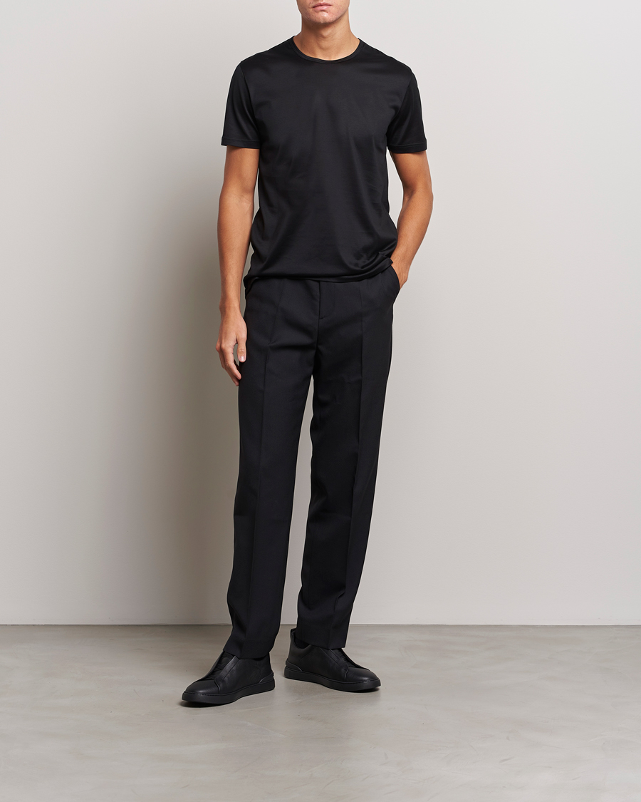 Zegna Filoscozia Pure Cotton Round Neck T-Shirt Black
