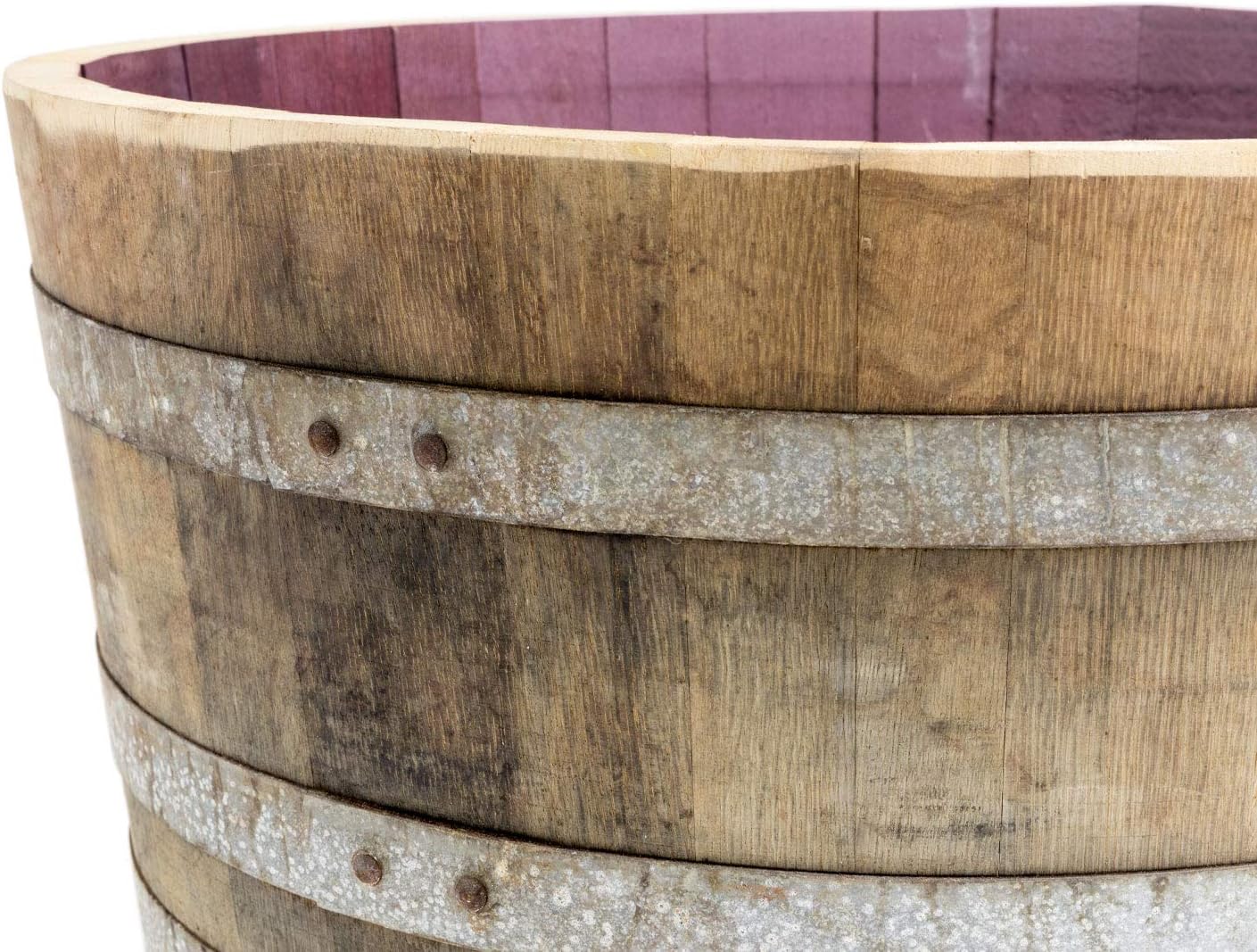 Temesso Holzfass, Weinfass halbiert aus Eichenholz rustikal -als Pflanzkübel oder Miniteich (mit Halteschlaufen und Rollen)