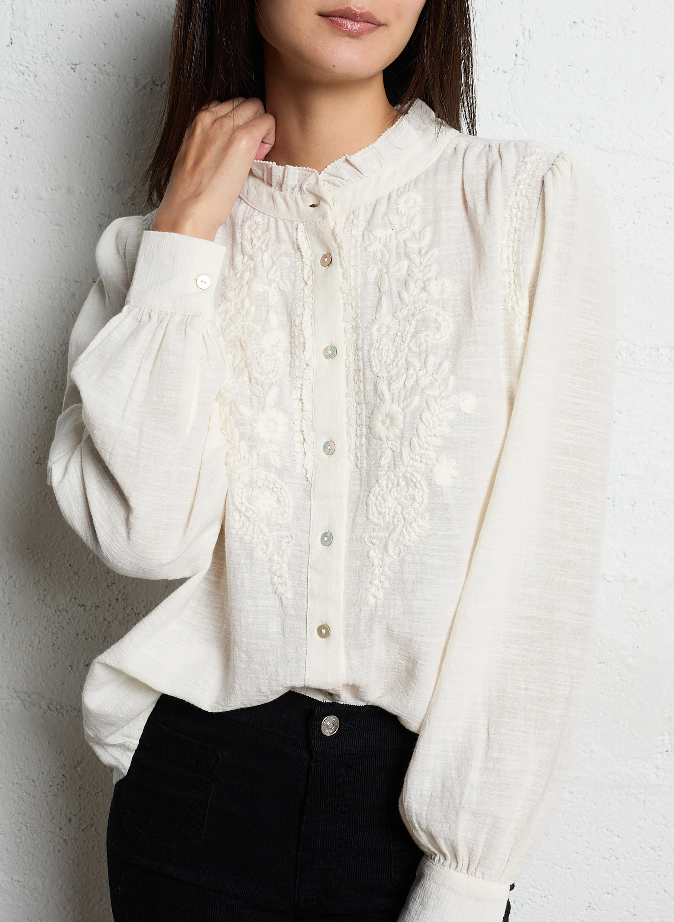 BROOKE - Chemise brodée en coton| Blanc