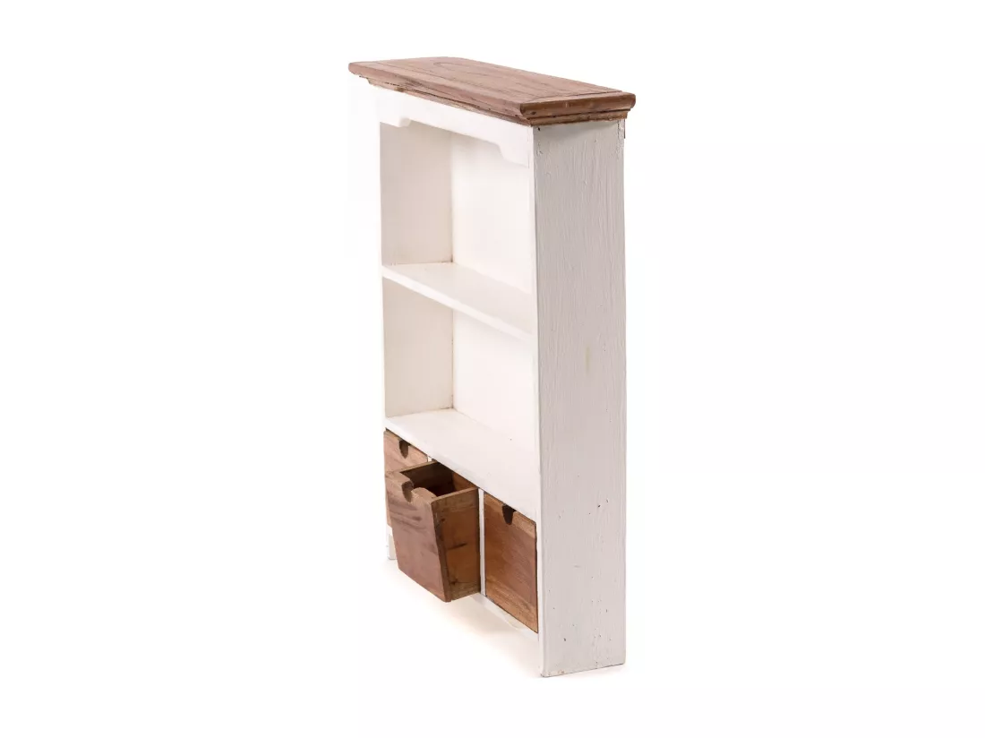 ARMOIRE MURALE Jasmina Bois massif de mahogany, 2 étagères, 3 tiroirs couleurs naturelles