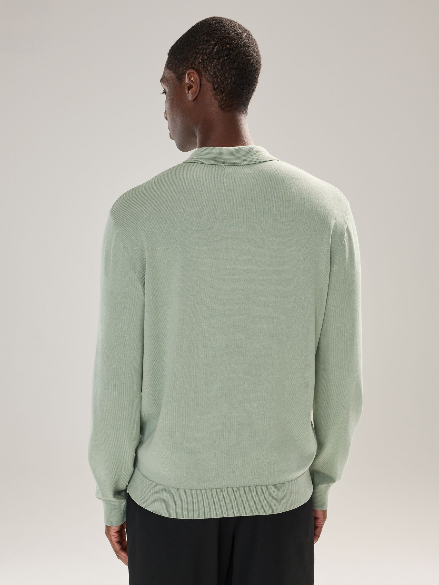 Grijs-groen - Normale Pasvorm - Katoenrijk gebreid poloshirt met lange mouwen