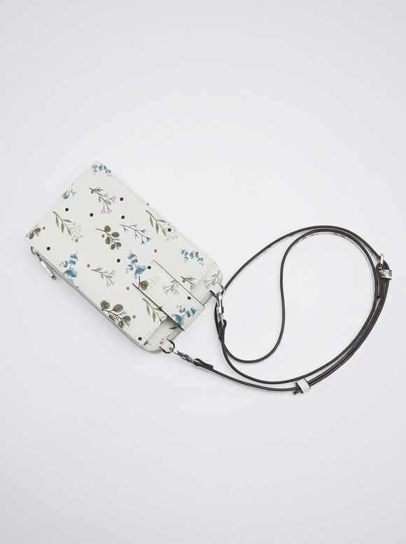 Bolsa para celular com estampa floral - Off-White
