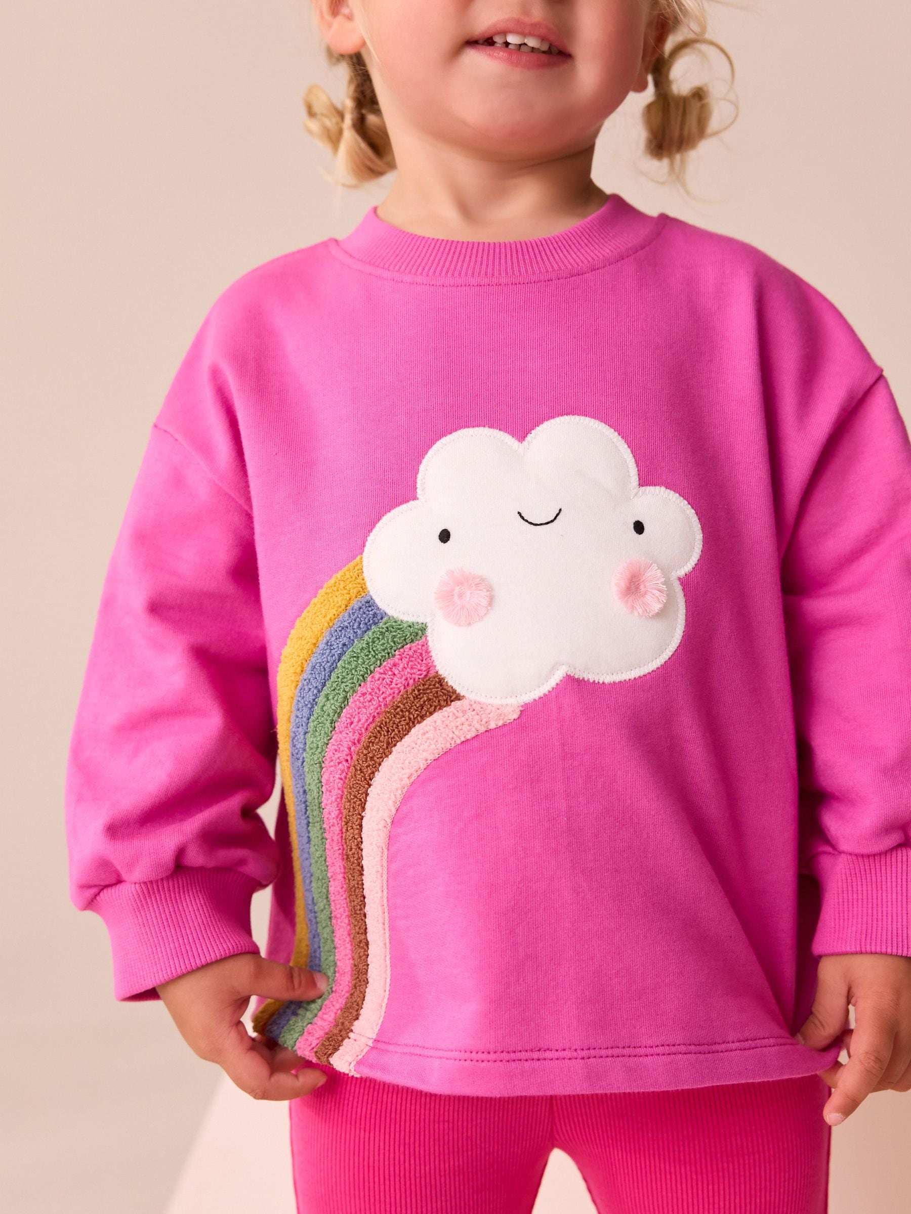 Roze regenboog met wolk en figuurtje - T-shirt met lange mouwen (3 mnd-7 jr)