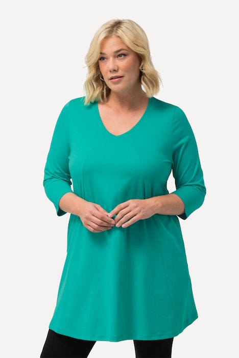 Longshirt, Ziernähte, A-Linie, V-Ausschnitt, 3/4-Arm