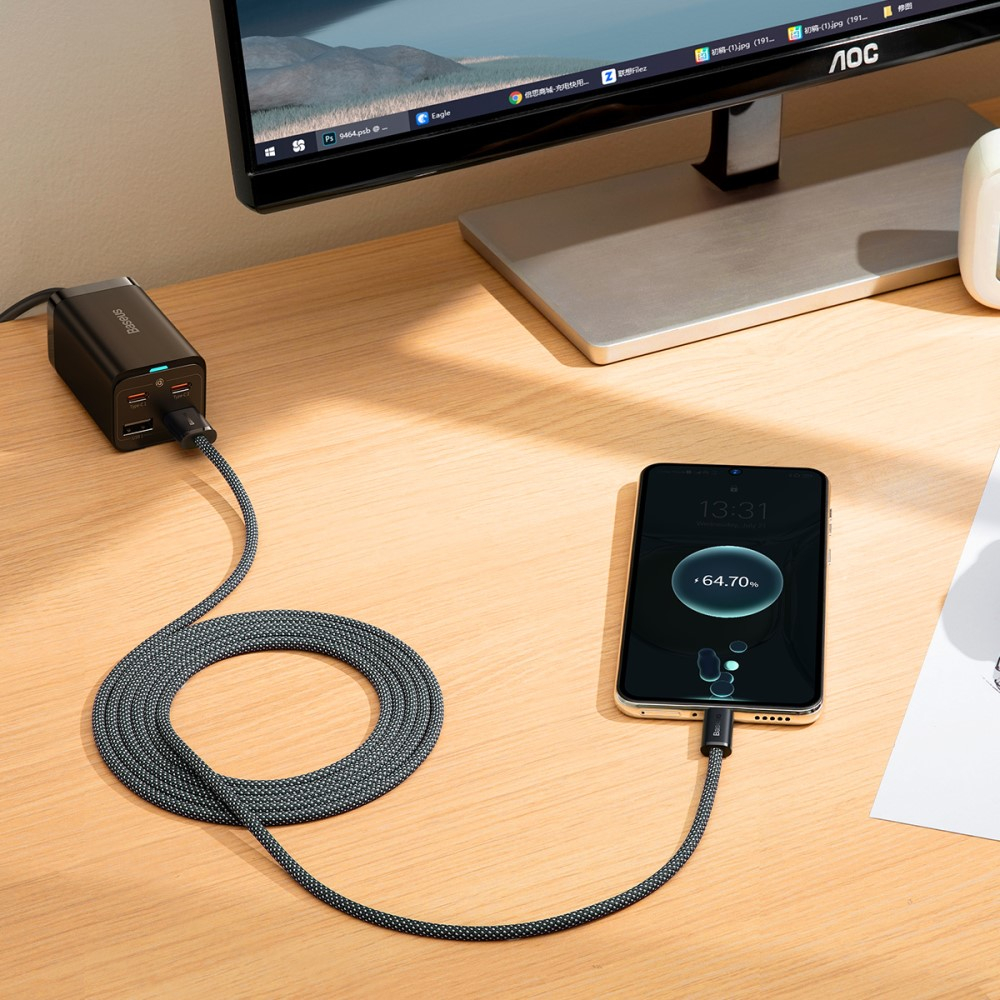(2m) 100W Dynamic USB auf USB C Nylon Ladekabel Fast Charging Datenkabel - Schwarz