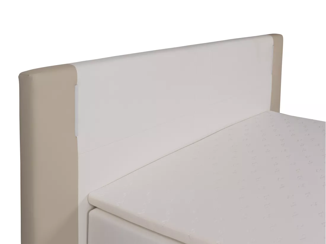 Ensemble complet boxspring tête de lit avec leds + sommiers + matelas + surmatelas - 200 x 200 cm - Simili - Crème et blanc - ASTI II de YSMÉE