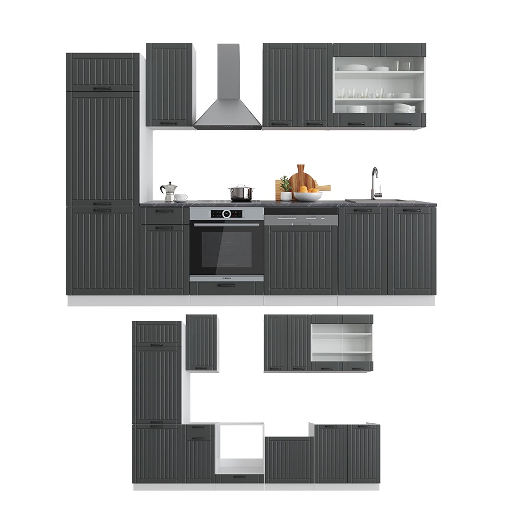 Vicco Küche Fame-Line 300 cm Küchenzeile Landhaus Küchenblock Einbau Anthrazit