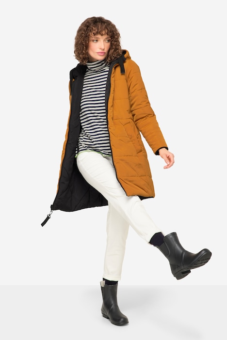 Wende Long-Steppjacke, Kapuze, 2-Wege-Zipper, Daunenoptik-Wattierung, fällt kleiner aus