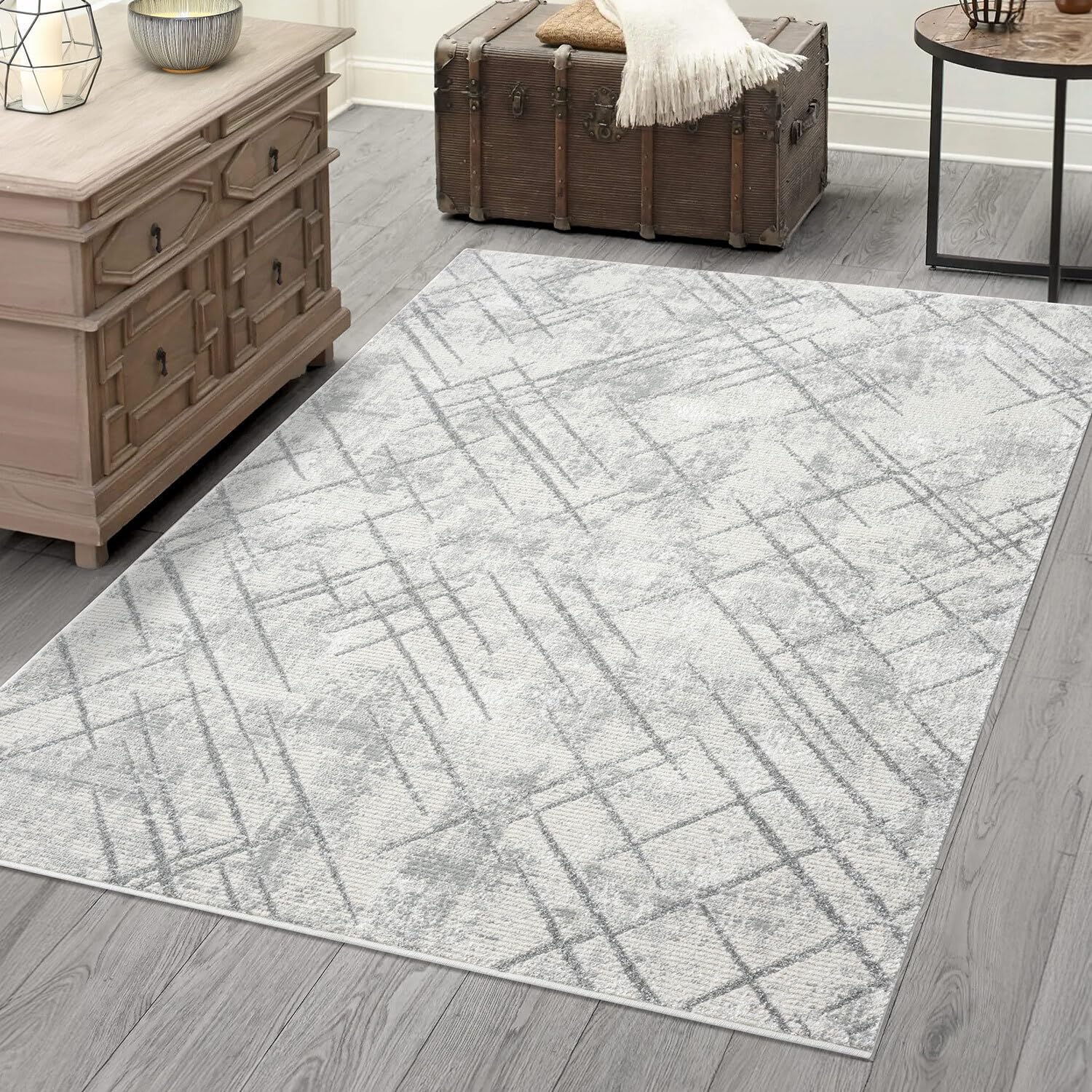 carpet city Teppich Wohnzimmer - Grau - 200x290 cm - Klassisch Modern - Vintage-Optik, Meliert, Used-Look - Teppiche Kurzflor Schlafzimmer, Esszimmer