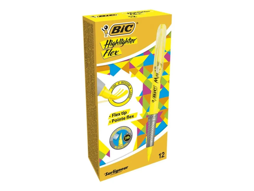 BIC Marking Highlighter Flex gul - vandbaseret farveblæk - 1-4.3 mm - (12 stk.)