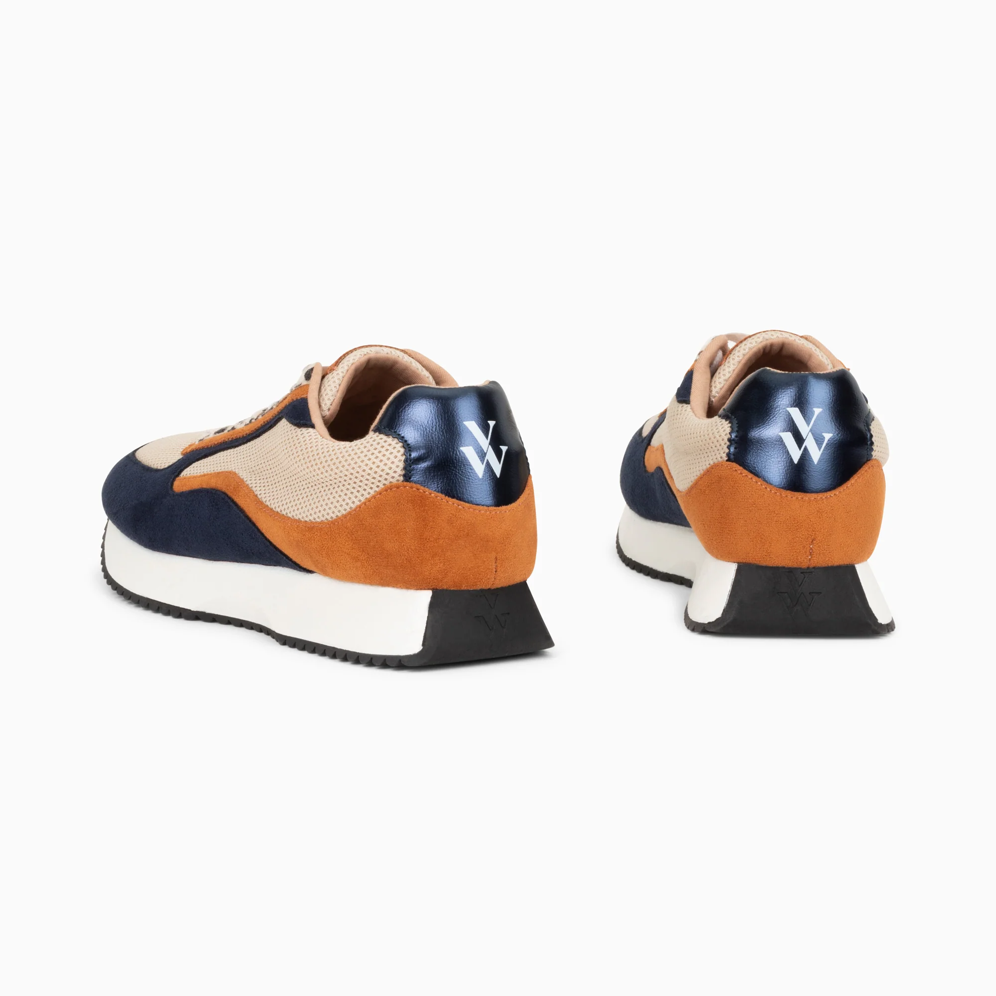 Sneakers-Baskets Pekka bleu nuit et beige à semelle running
