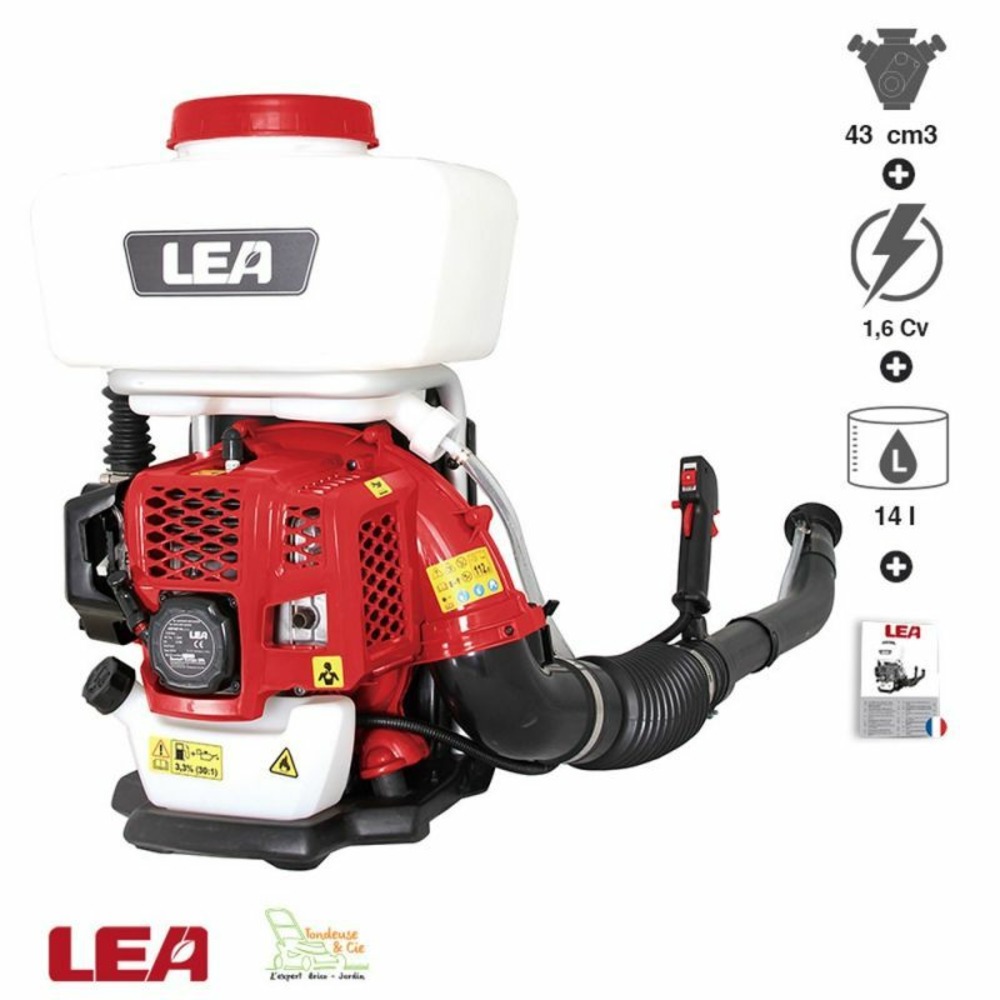 Pulvérisateur atomiseur thermique à dos 43 cm3 14l lea le87427 poudre liquide