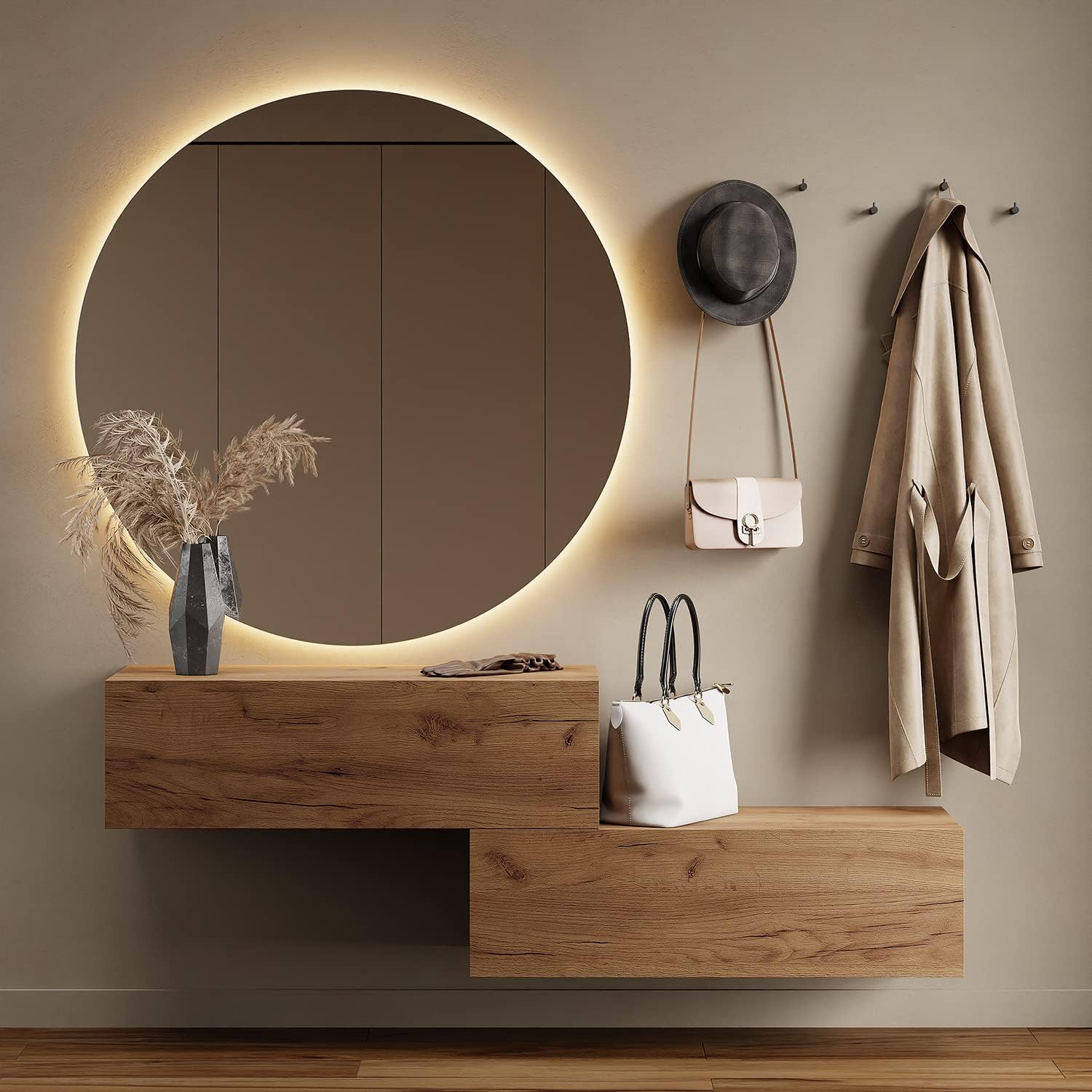 Planetmöbel Flur Möbel Garderobe Hängeschrank 2X 100 cm Gold Eiche, Kompaktgarderobe mit Klappe als Stauraum, Wandgarderobe hängend oder stehend, 37,8T x 100B x 32,5H cm