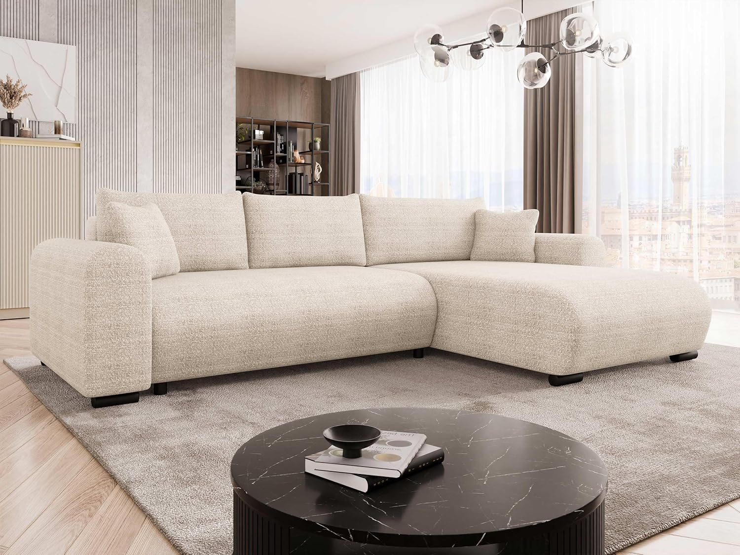 Mirjan24 Ecksofa Merkos, Eckcouch, Couch mit Schlaffunktion und Bettkasten, Wohnlandschaft, Bettfunktion L-Form Sofa, Ottomane universell (Taro 01)
