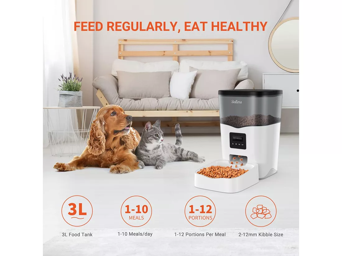 3L WIFI Distributeur Croquettes Chats/Chiens Télécommande de téléphone portable LCD,Adaptateur secteur/batterie,10 Repas par Jour- APP Contrôle,Noir