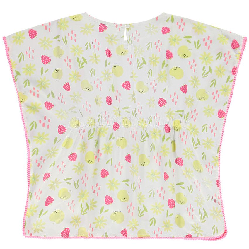 Robe de plage à pompons imprimé fruits/fleurs pour fille - Blanc