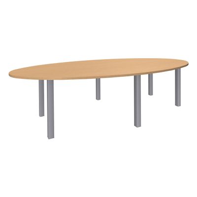 Table de réunion ovale - L280 cm - pieds exprim alu - Plateau imitation hêtre