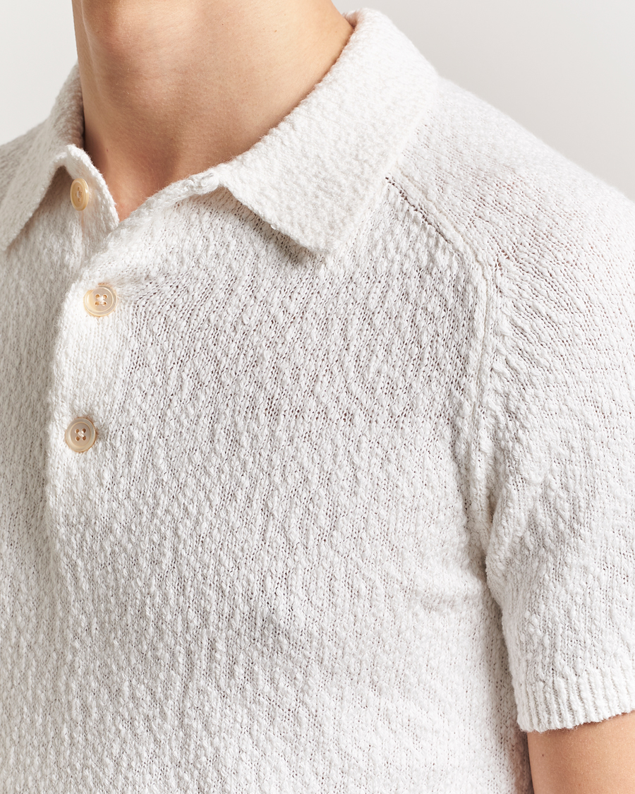 Stenströms Knitted Boucle Cotton Polo White