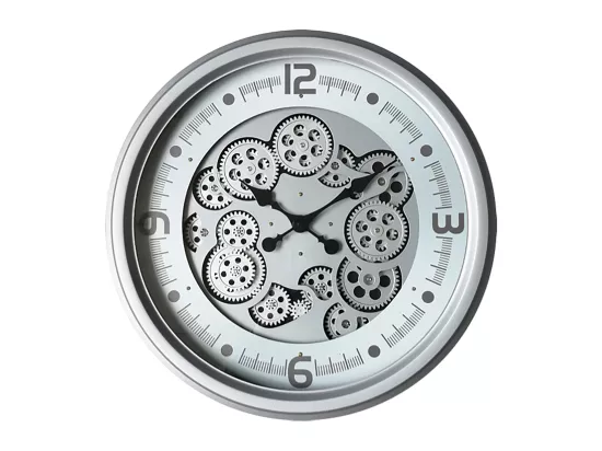 Horloge moderne argentée à mécanismes 52cm