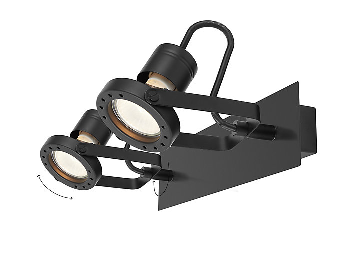 Réglette spot 2 lumières GU10 5W GoodHome Chaman noir mat L.30 x L.17 x H.7 cm