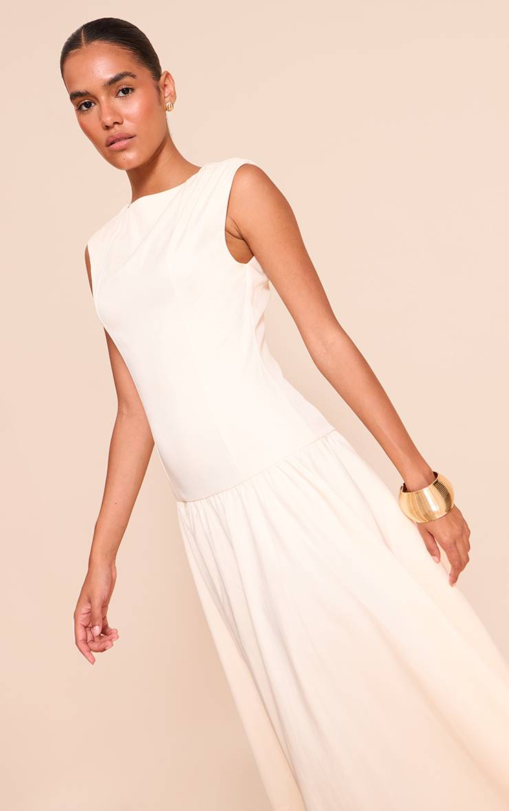 Crème Robe Maxi Tissée À Encolure Bateau Et Taille Basse