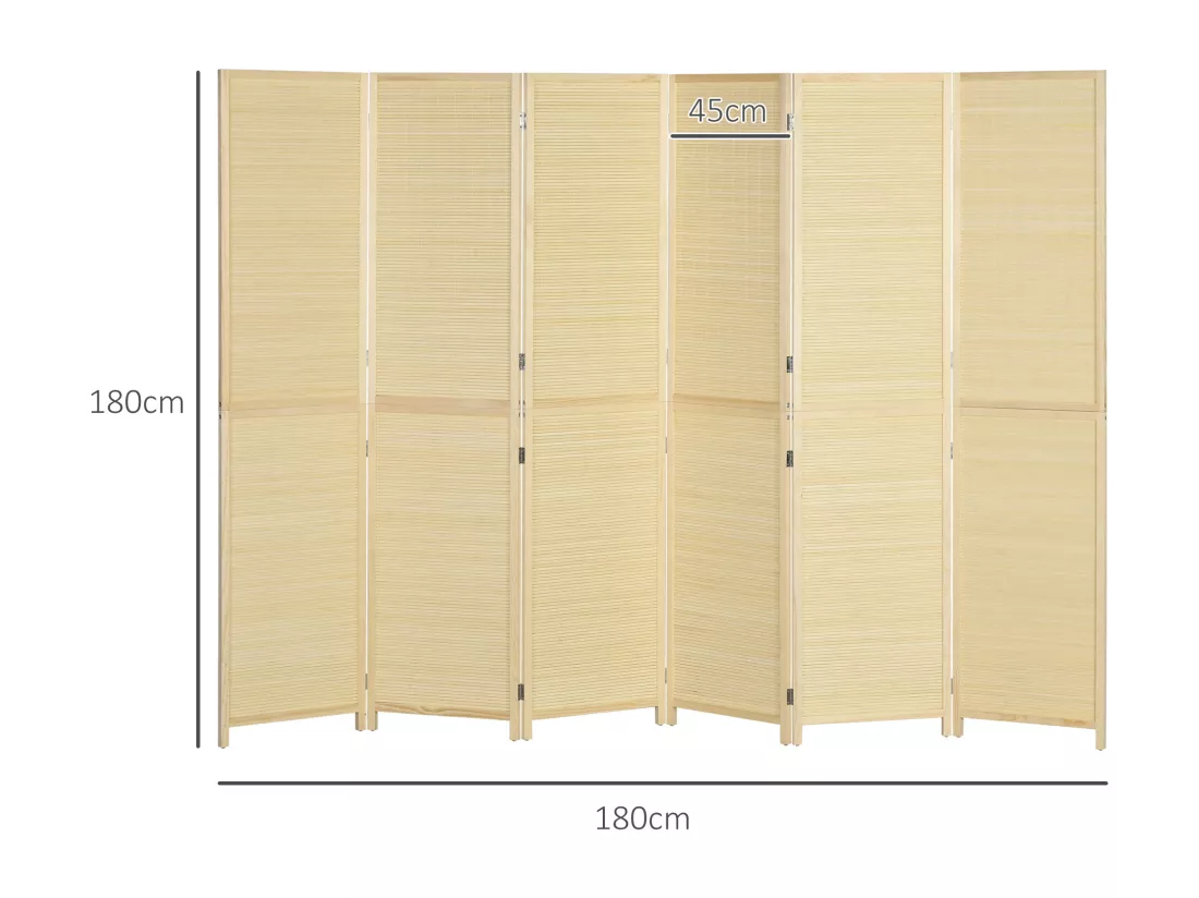 Paravent séparateur de pièce 6 panneaux pliables dim. 270L x 180H cm bois de bambou