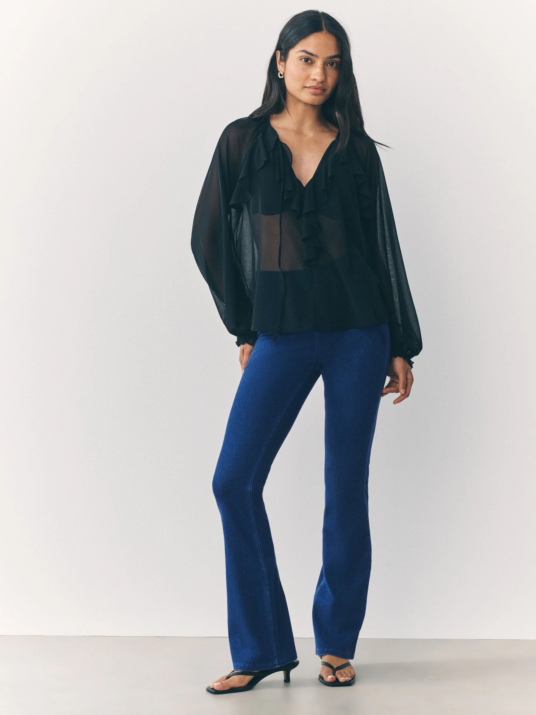 Blauw/Zwart - Set van 2 lange jersey denim bootcut leggings