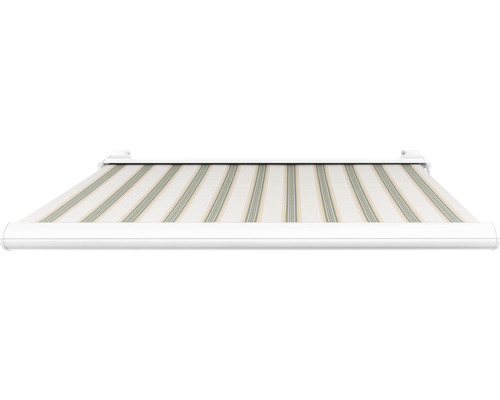 SOLUNA cassettescherm Exclusiv 2x1,5 doekdesign 7852 frame RAL 9010 verkeerswit aandrijving rechts incl. motor en wandschakelaar