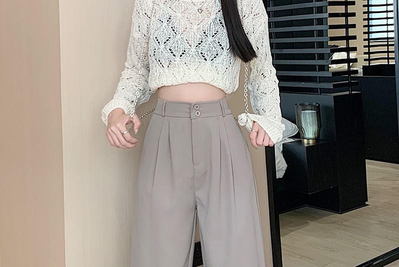 Dovitade - High Rise Plain Straight Leg Slacks