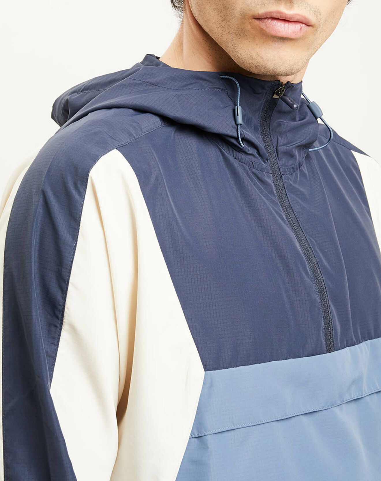 Hummel Blouson fin coupe-vent à enfiler demi zip bleu/blanc
