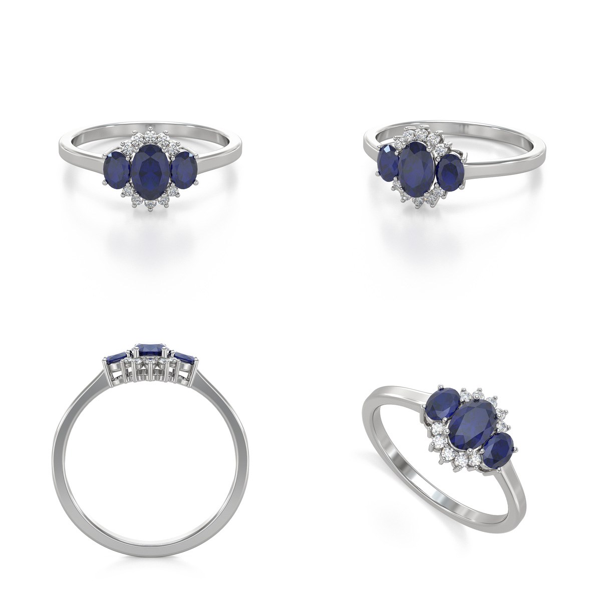 Bague ADEN Or 585 Blanc Saphir et diamants 1.358grs